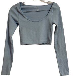 Garage Long Sleeve Baby Blue Cropped Top SZ XS Workout Stretchy Ribbed